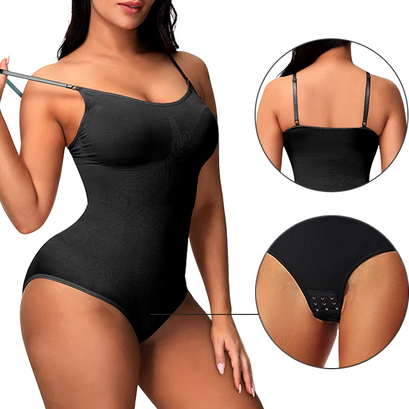 Super Sale V Neck Spaghetti Strap Bodysuit Compression Body Suits Open Crotch Shapewear Slimming Body Shaper Smooth Out Bodysuit